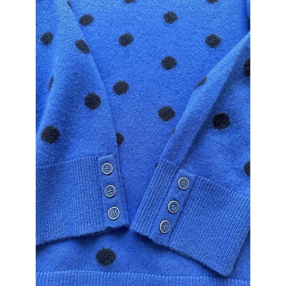 Talbots Cashmere Button Cuff Crew Neck Sweater Royal Blue Polka Dot Size L - Picture 9 of 9